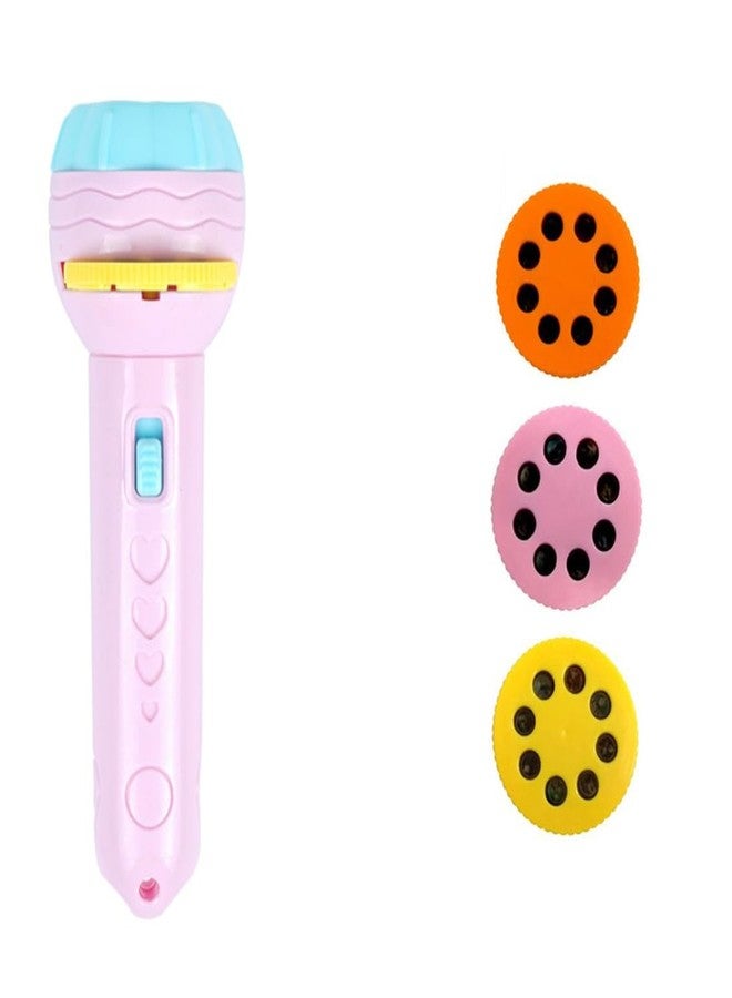 DealFry Mini Projector Flashlight Torch with 3 Random Slids, 24 Patterns Education Learning Toy, Early Cognitive Ability Development Play Tool for Kids (Assorted Pink) - Image 1